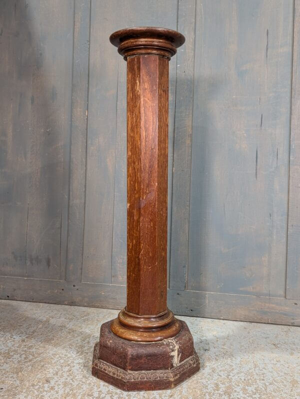 Victorian Teak Church Plant Stand with Heavy Decorative Base