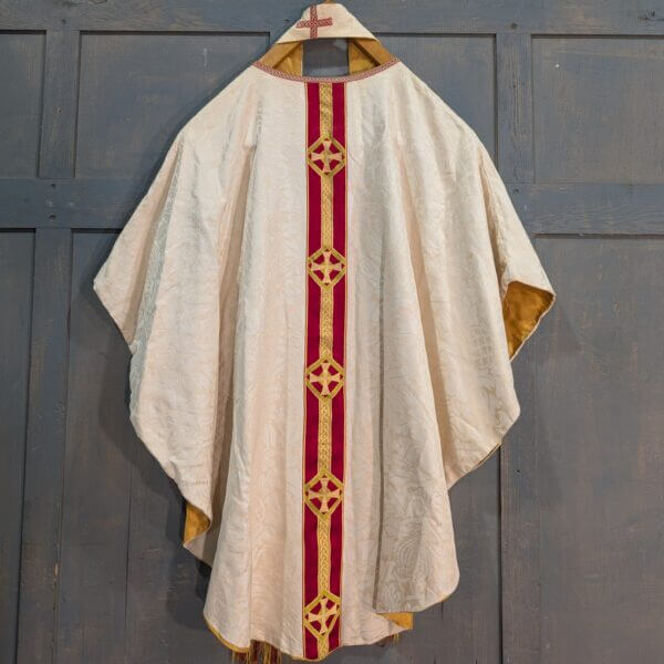 Hayes & Finch Vintage Ivory Silk with Red Orphrey Chasuble & Stole