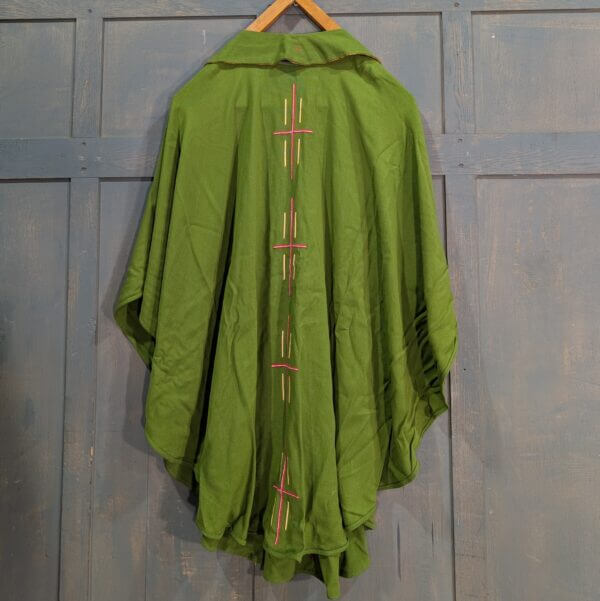 1970's Vintage Green Linen Chasuble with Red Crosses & Stole