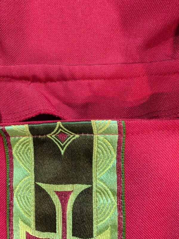 Red Linen Chasuble with Collar and Olive/Red Orphrey