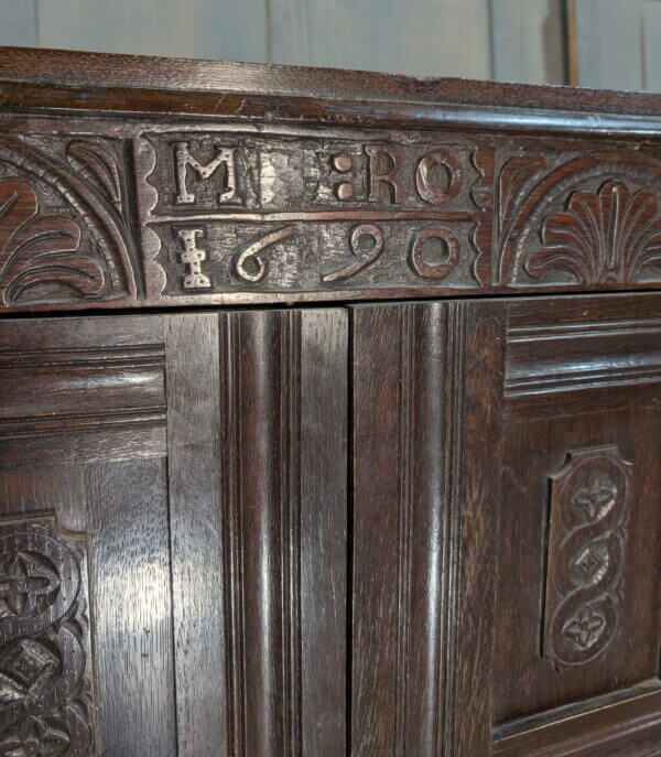 Tudor Style Carved Oak Housekeepers Cupboard Hanging Wardrobe