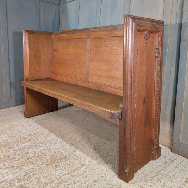 High Back Vintage Heavy Carved Oak Choir Pew from St Michael & All Angels Church Eastbourne