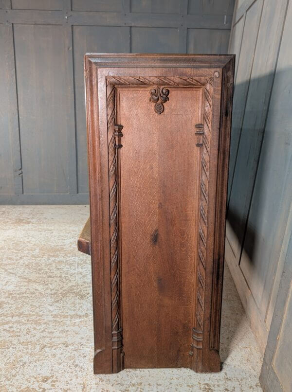 High Back Vintage Heavy Carved Oak Choir Pew from St Michael & All Angels Church Eastbourne