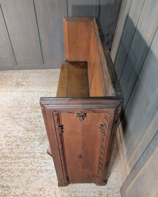 High Back Vintage Heavy Carved Oak Choir Pew from St Michael & All Angels Church Eastbourne