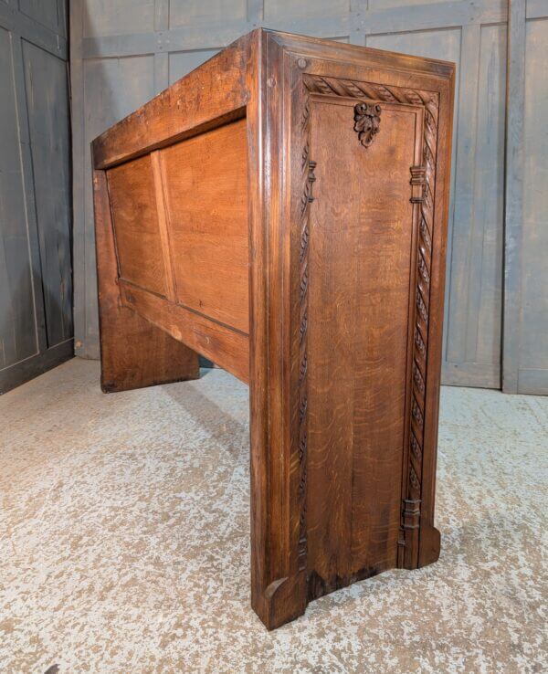 High Back Vintage Heavy Carved Oak Choir Pew from St Michael & All Angels Church Eastbourne