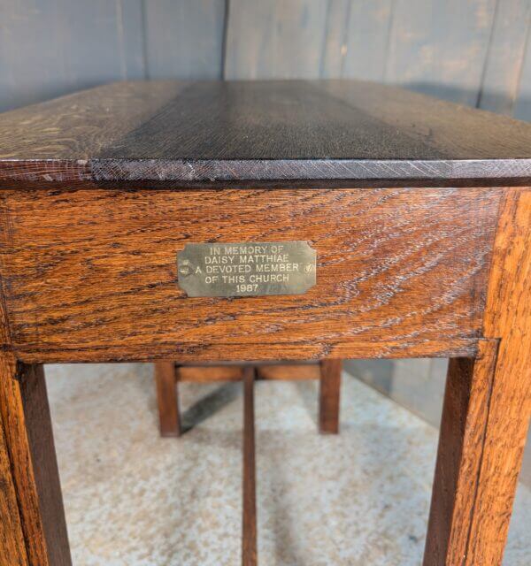 Modern Solid Oak Church Credence Table with Carved Cross