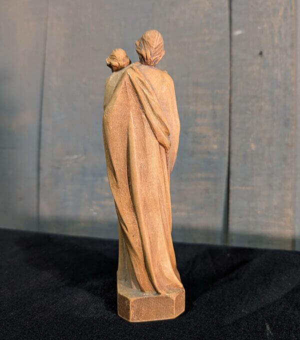 Small Hand Painted Faux Wooden Religious Statue of St Joseph & Child