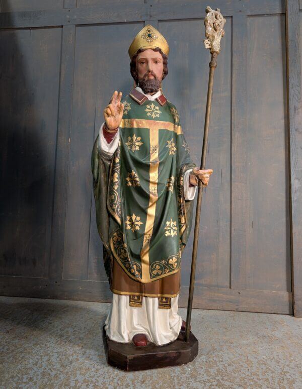 Medium to Large Antique Religious Statue of St Patrick with Crozier