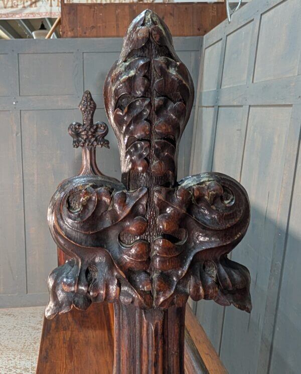 St Faiths Maidstone 1870's Gothic Baltic Pine High Back Choir Pews with Fantastic Carved Finials