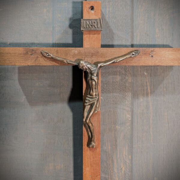 Striking 1960's Modernist Italian Teak and Bronze Crucifix