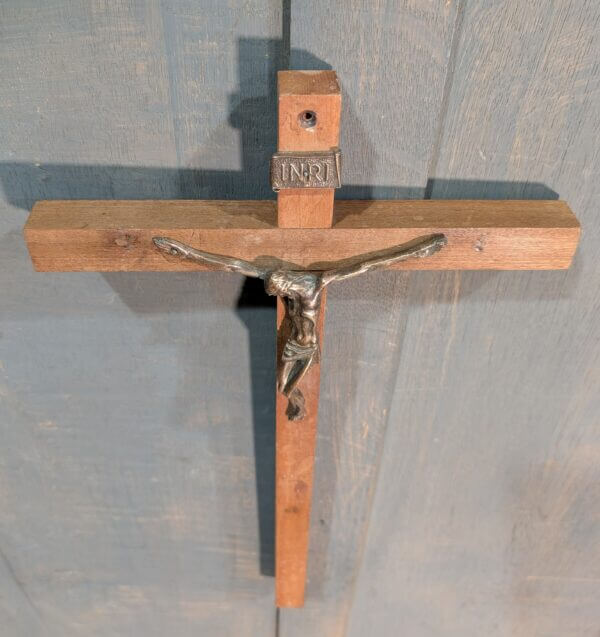 Striking 1960's Modernist Italian Teak and Bronze Crucifix