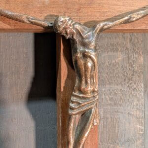 Striking 1960's Modernist Italian Teak and Bronze Crucifix