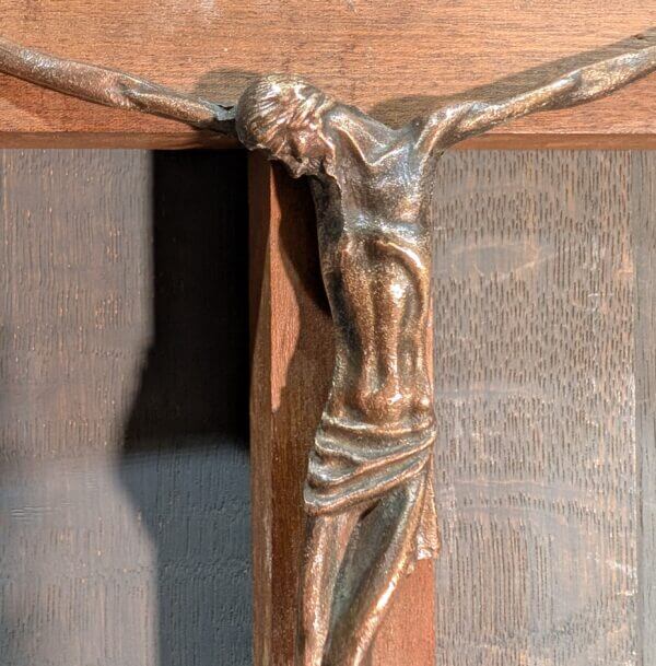 Striking 1960's Modernist Italian Teak and Bronze Crucifix