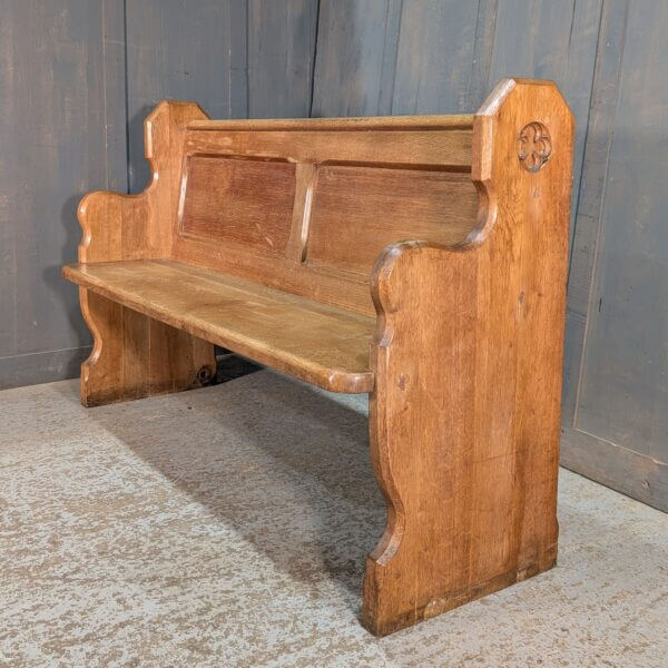 Pure Classic Pale Oak Shaped End Gothic Carved Church Pew Benches from St Oswalds Rugby