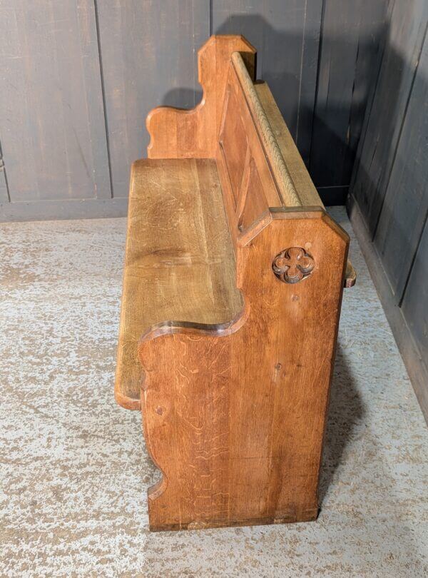 Pure Classic Pale Oak Shaped End Gothic Carved Church Pew Benches from St Oswalds Rugby