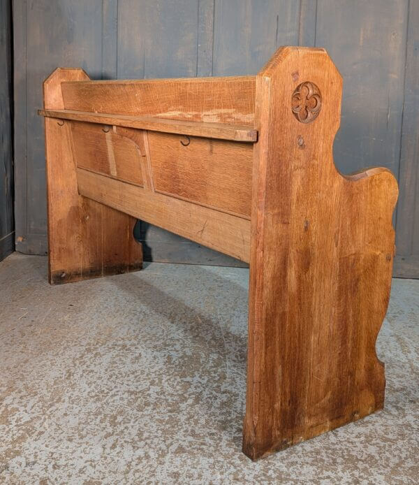 Pure Classic Pale Oak Shaped End Gothic Carved Church Pew Benches from St Oswalds Rugby