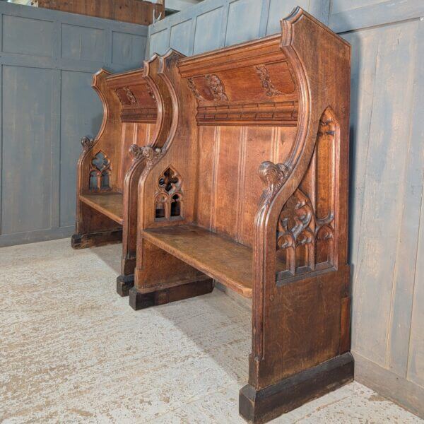 A Pair of Spectacular Antique Gothic Canopied Bishops Throne Chairs Pews