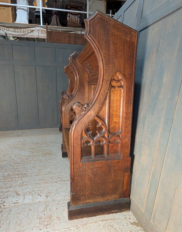 A Pair of Spectacular Antique Gothic Canopied Bishops Throne Chairs Pews