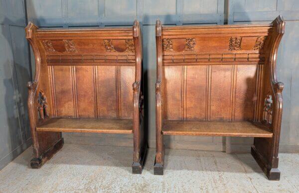 A Pair of Spectacular Antique Gothic Canopied Bishops Throne Chairs Pews