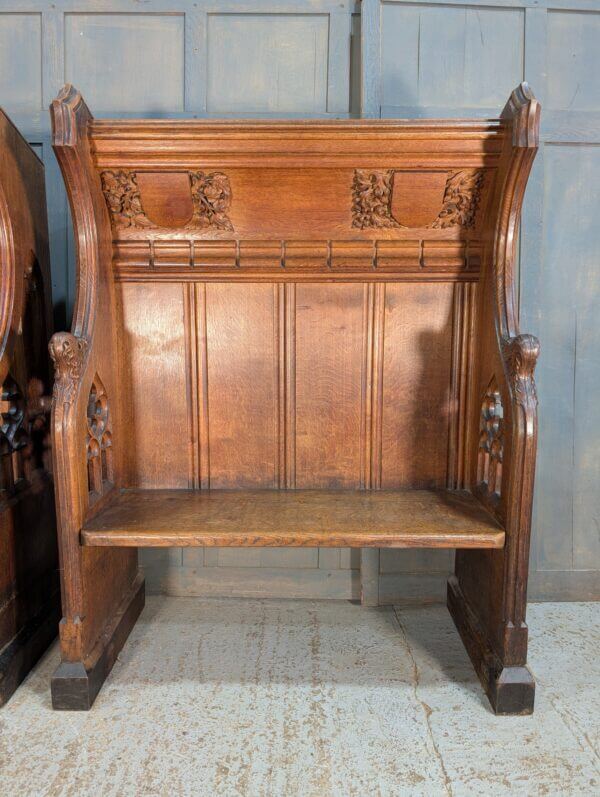 A Pair of Spectacular Antique Gothic Canopied Bishops Throne Chairs Pews