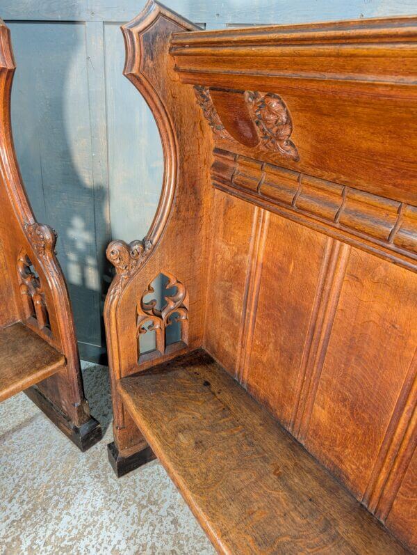 A Pair of Spectacular Antique Gothic Canopied Bishops Throne Chairs Pews