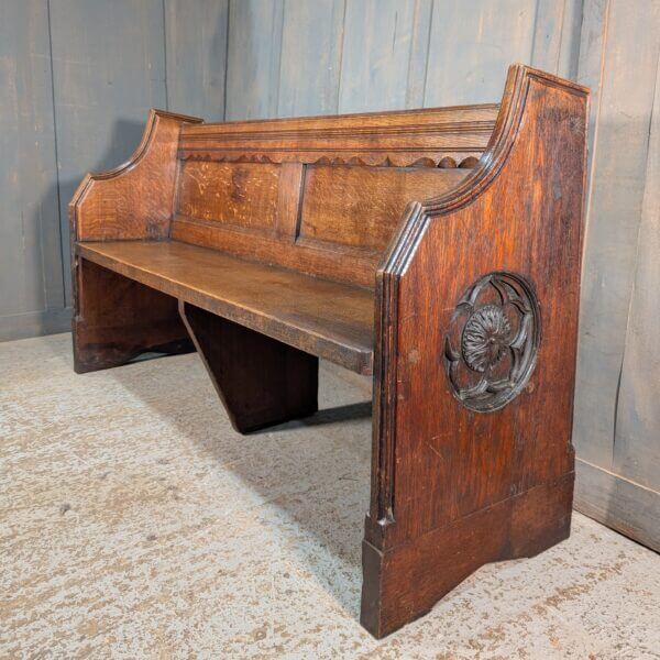 Antique Carved Oak Church Chapel Choir Pew Bench with Frilled Back Panel