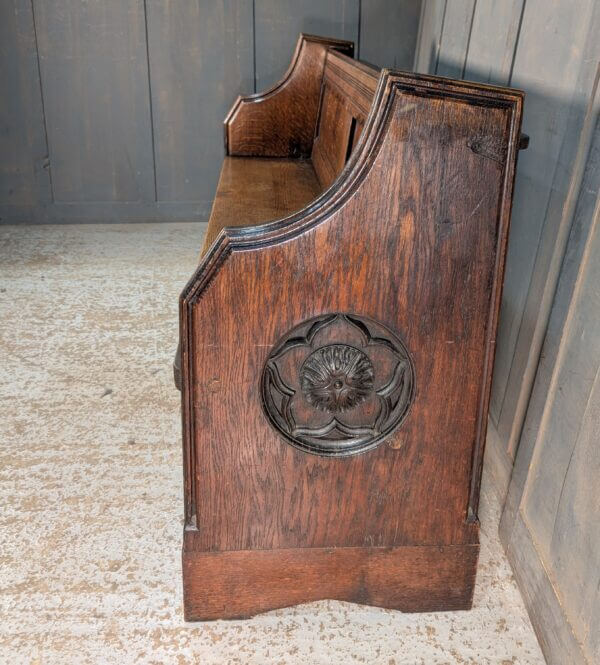 Antique Carved Oak Church Chapel Choir Pew Bench with Frilled Back Panel