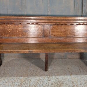 Antique Carved Oak Church Chapel Choir Pew Bench with Frilled Back Panel