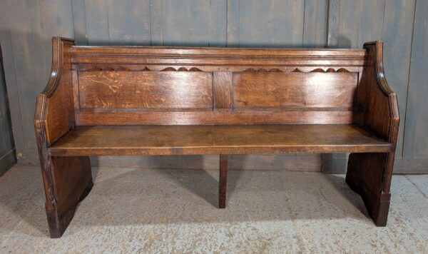 Antique Carved Oak Church Chapel Choir Pew Bench with Frilled Back Panel