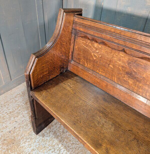 Antique Carved Oak Church Chapel Choir Pew Bench with Frilled Back Panel