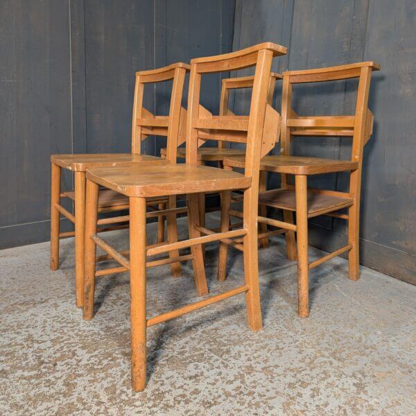 Set of 4 Bargain Utility 1970's Vintage Elm & Beech Church Chapel Chairs