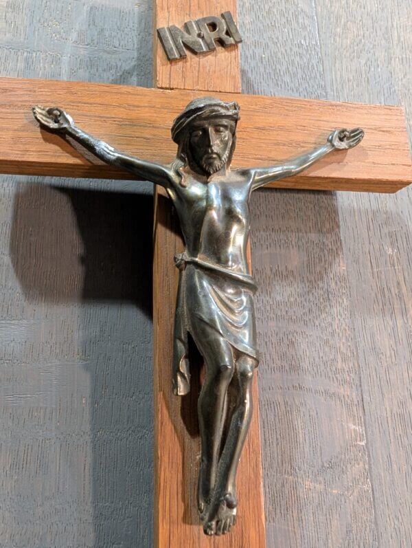 Smaller Size French Medium Oak Dark Metal Crucifix