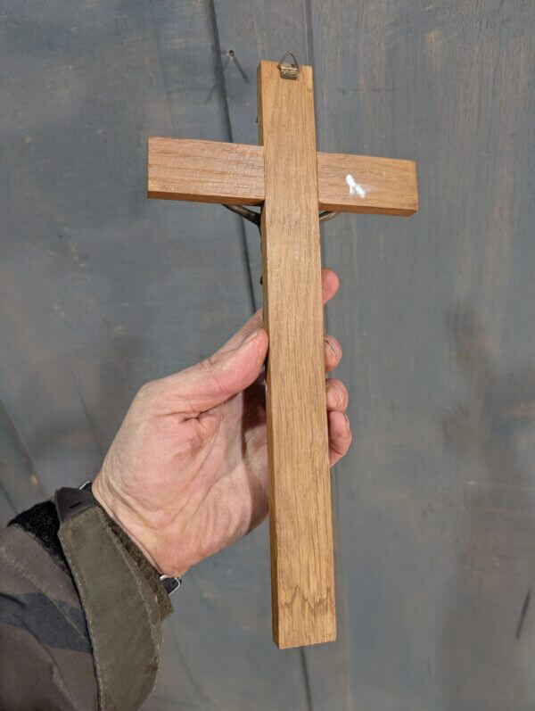 Smaller Size French Medium Oak Dark Metal Crucifix