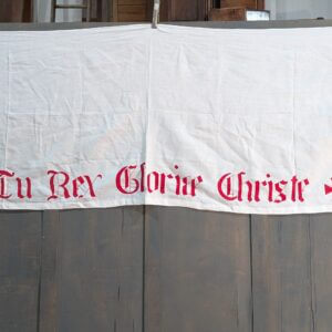 White Linen Altar Hanging Embroidered 'Tu Rex Gloria Christie' from St Joseph's East Molesey