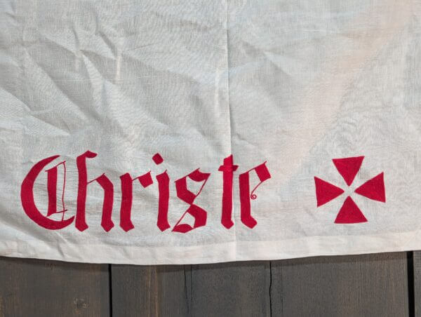 White Linen Altar Hanging Embroidered 'Tu Rex Gloria Christie' from St Joseph's East Molesey