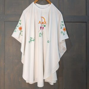 Large Embroidered White Chasuble with PAX Symbol with Vines