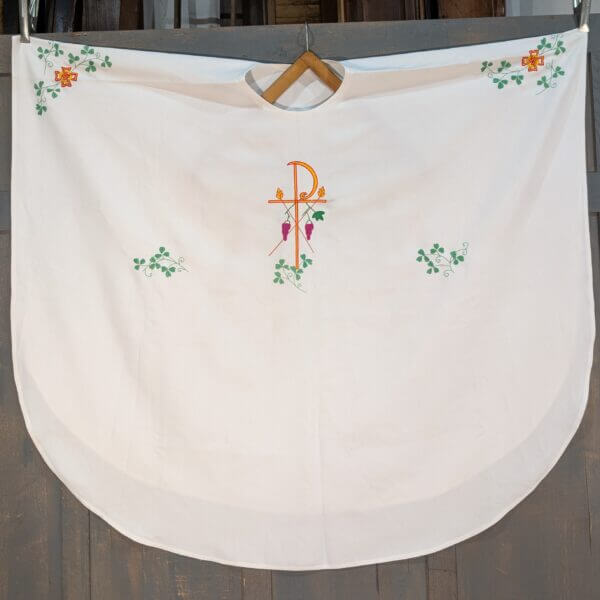 Large Embroidered White Chasuble with PAX Symbol with Vines