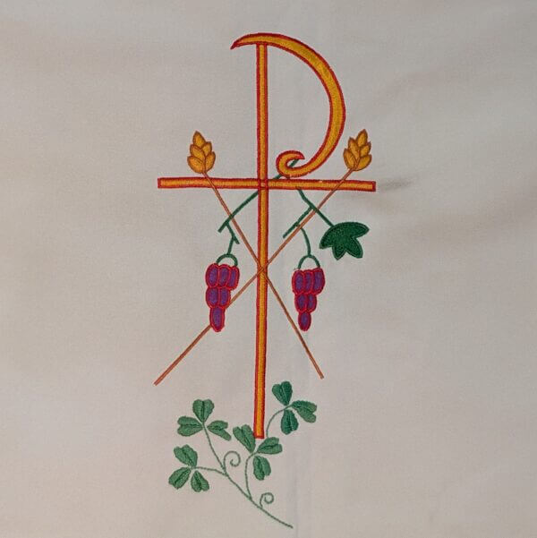 Large Embroidered White Chasuble with PAX Symbol with Vines