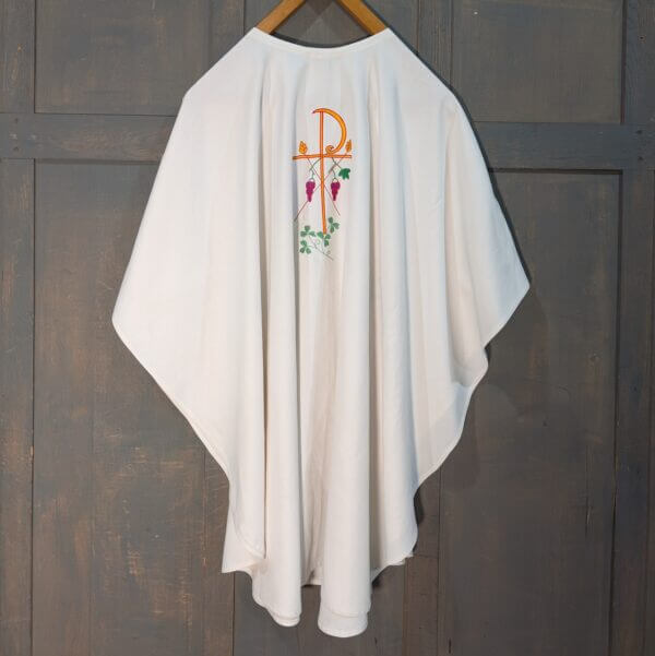 Large Embroidered White Chasuble with PAX Symbol with Vines