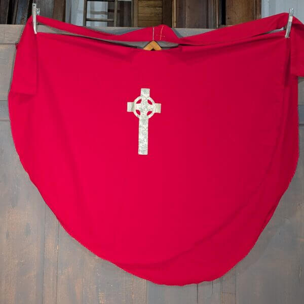 Large Red Modern Chasuble with Applique Celtic Cross & Matching Stole