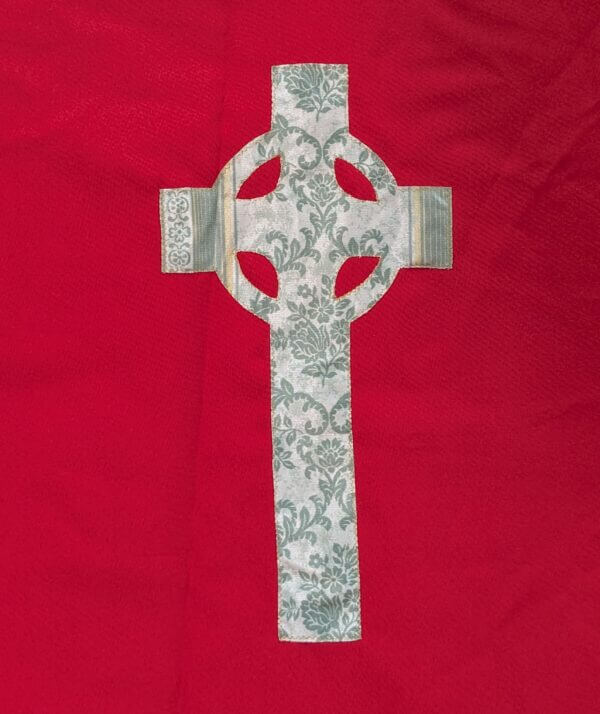 Large Red Modern Chasuble with Applique Celtic Cross & Matching Stole