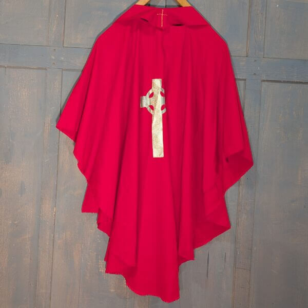 Large Red Modern Chasuble with Applique Celtic Cross & Matching Stole