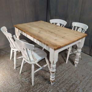 Painted White Pine Farmhouse Table with Drawer