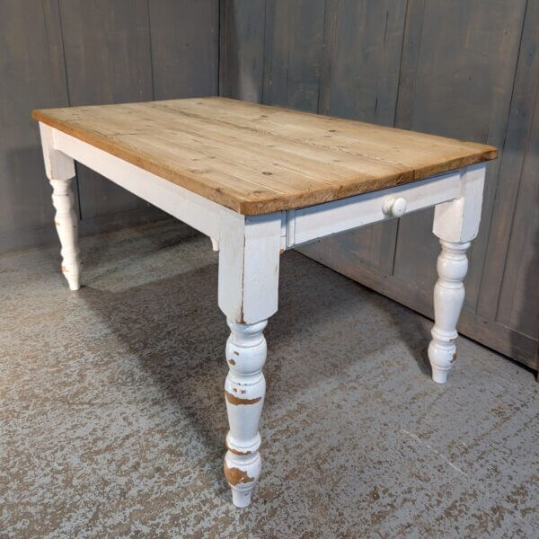 Painted White Pine Farmhouse Table with Drawer