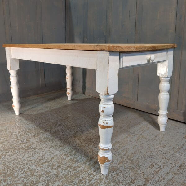 Painted White Pine Farmhouse Table with Drawer