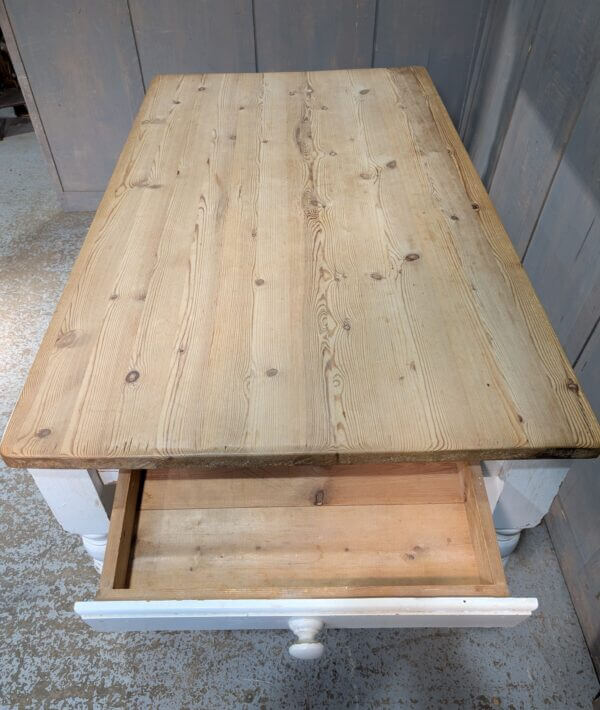 Painted White Pine Farmhouse Table with Drawer