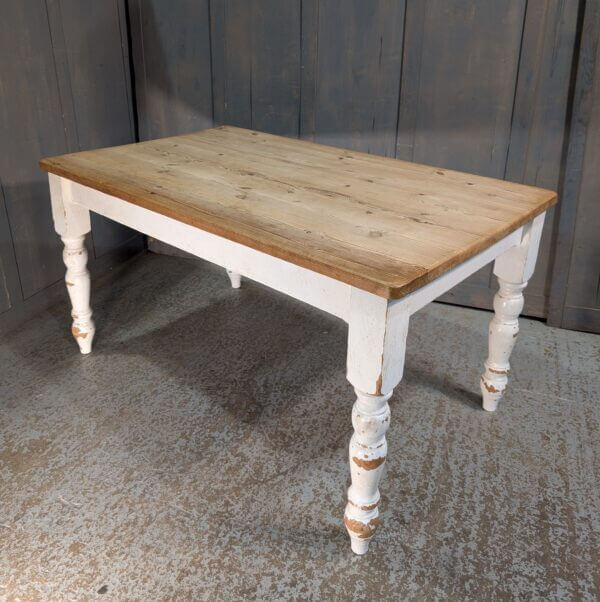 Painted White Pine Farmhouse Table with Drawer