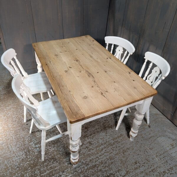 Painted White Pine Farmhouse Table with Drawer