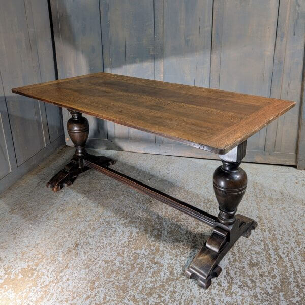 1930's Vintage Oak Baluster Leg Medium Long Refectory Table