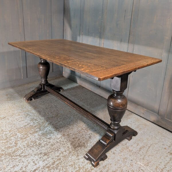 1930's Vintage Oak Baluster Leg Medium Long Refectory Table